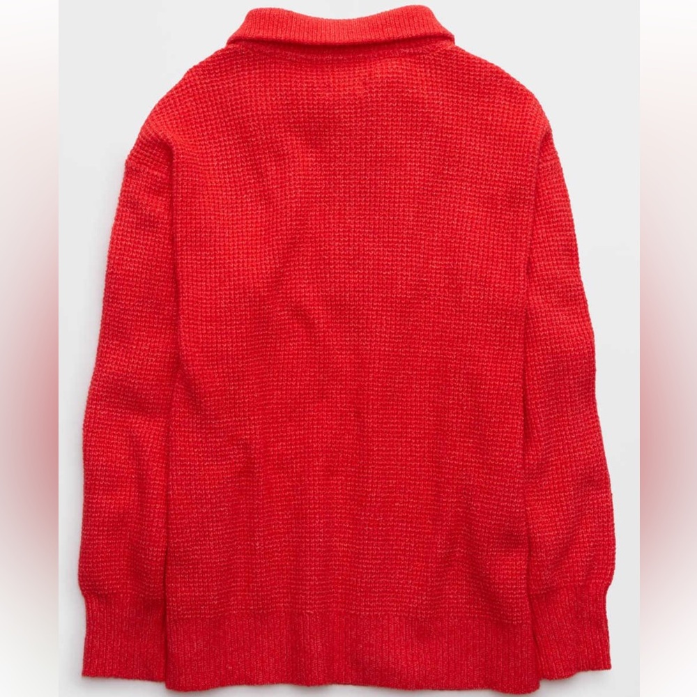 NWT aerie ($79.95Cad) OVERSIZED CozyUp Waffle Button Sweater in Bright Red - Picture 5 of 7